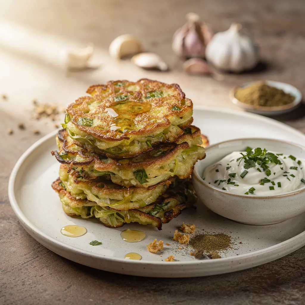 Lauchpuffer mit Kräuterdip