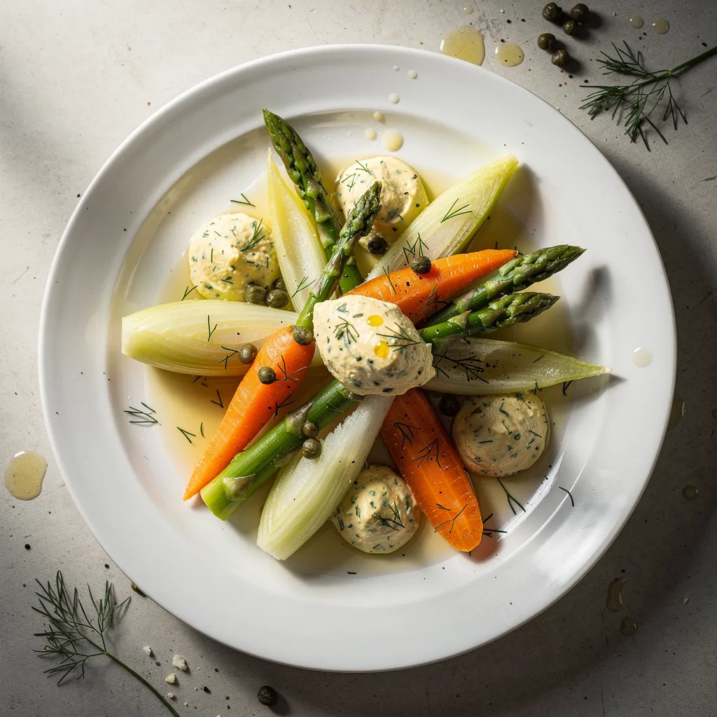 Pochiertes Gemüse mit Kapernmayonnaise