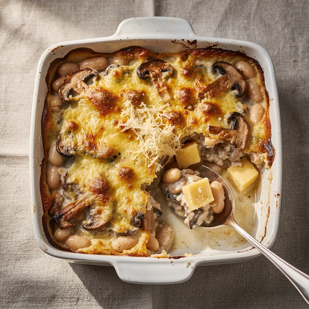 Gratin de champignons et haricots blancs
