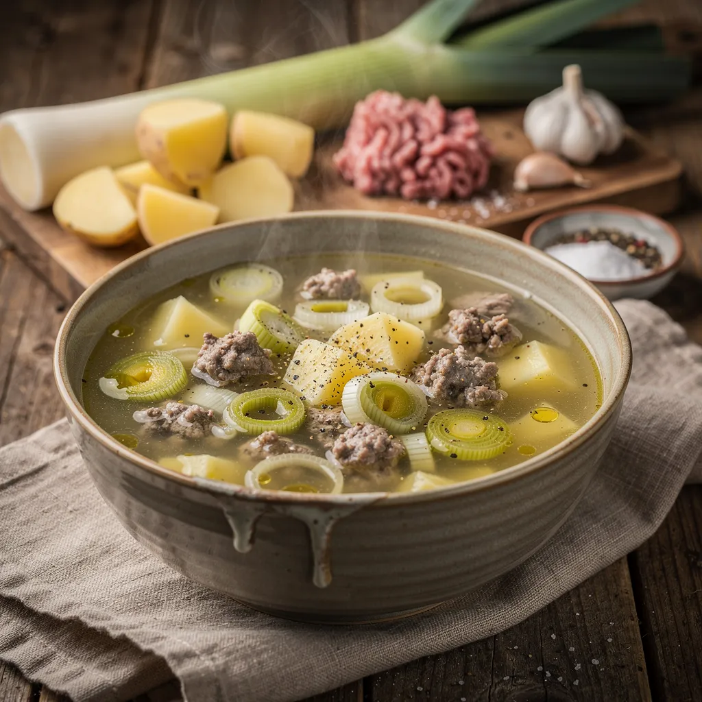 Lauch-Hackfleisch-Suppe