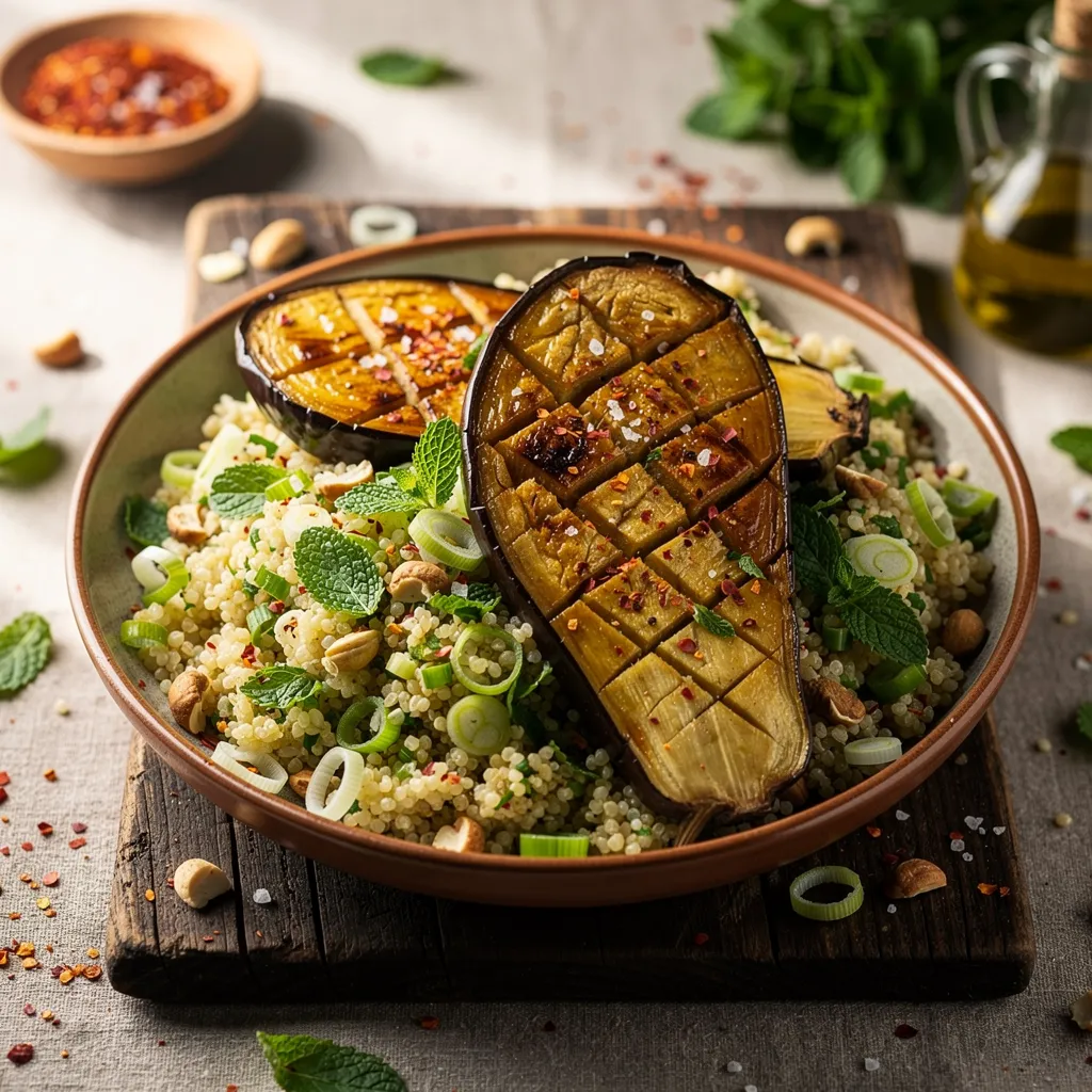 Gebackene Auberginen mit Bulgur-Salat