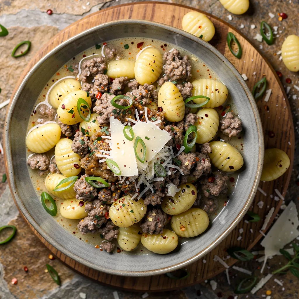 Gnocchi Bowl mit Rindfleisch und cremiger Sauce