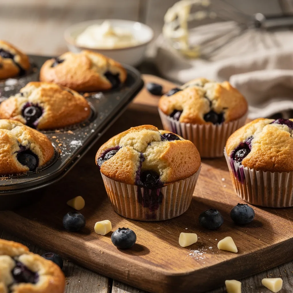 Weiße Schokoladen-Blaubeer Muffins