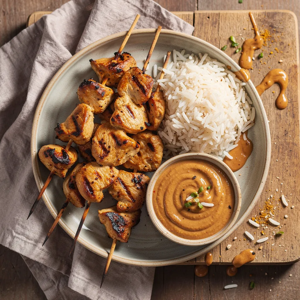 Satay Skewers with Peanut Sauce and Basmati Rice