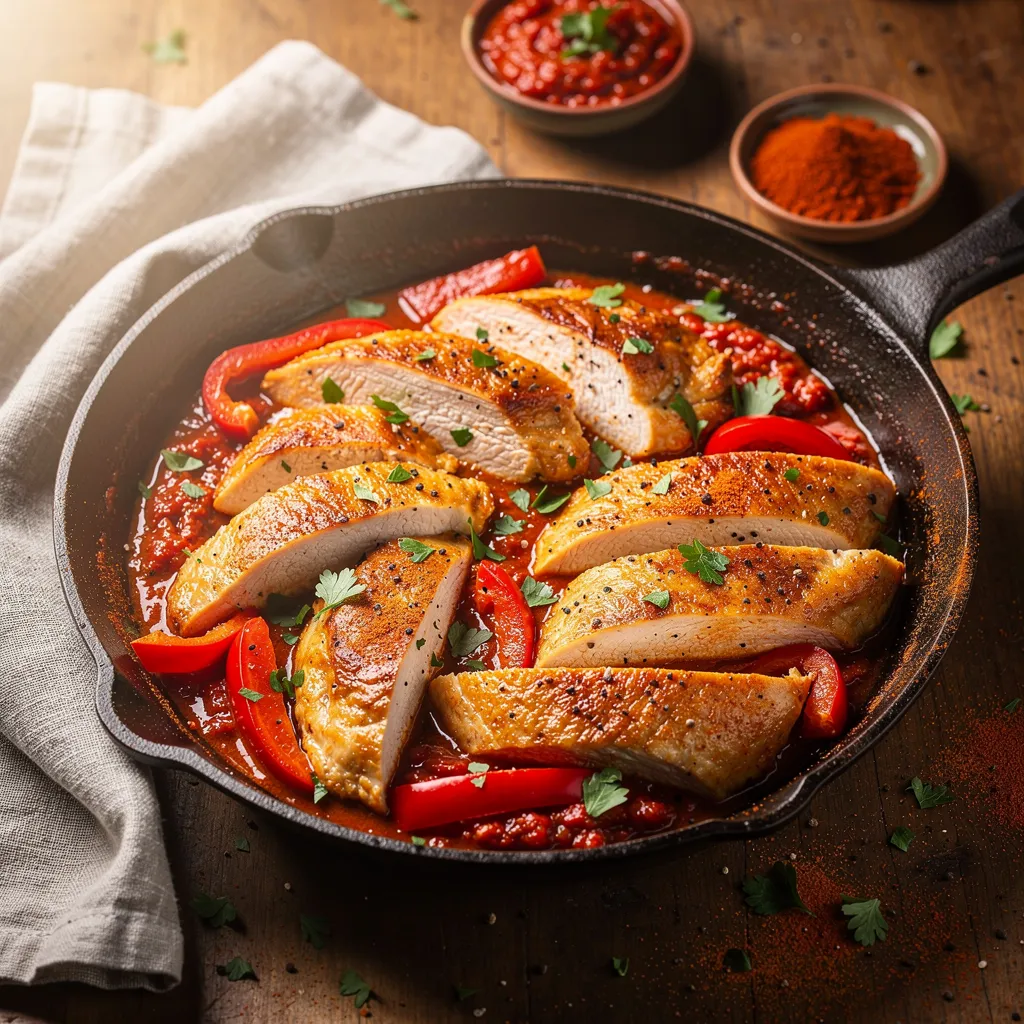 Putenbrust-Pfanne mit Paprika-Sauce