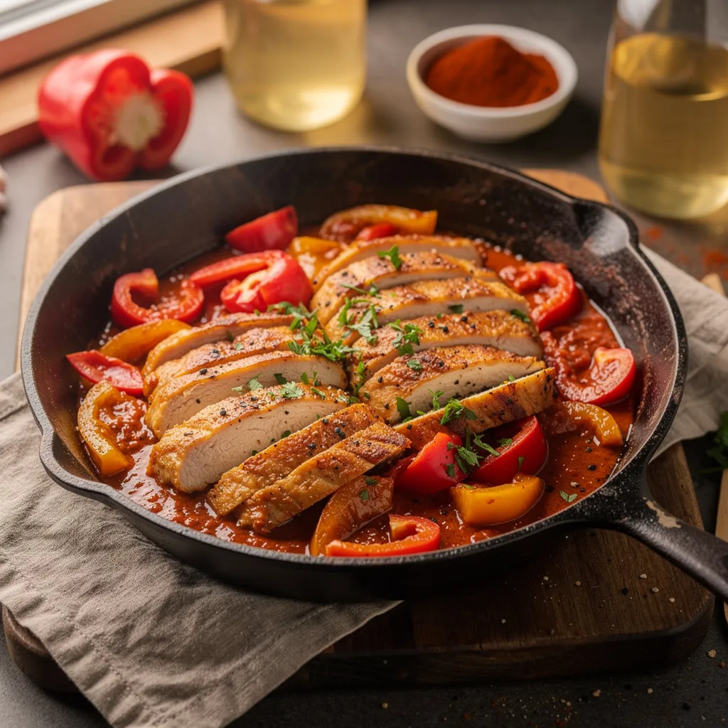 Puten-Pfanne mit Paprika-Sauce