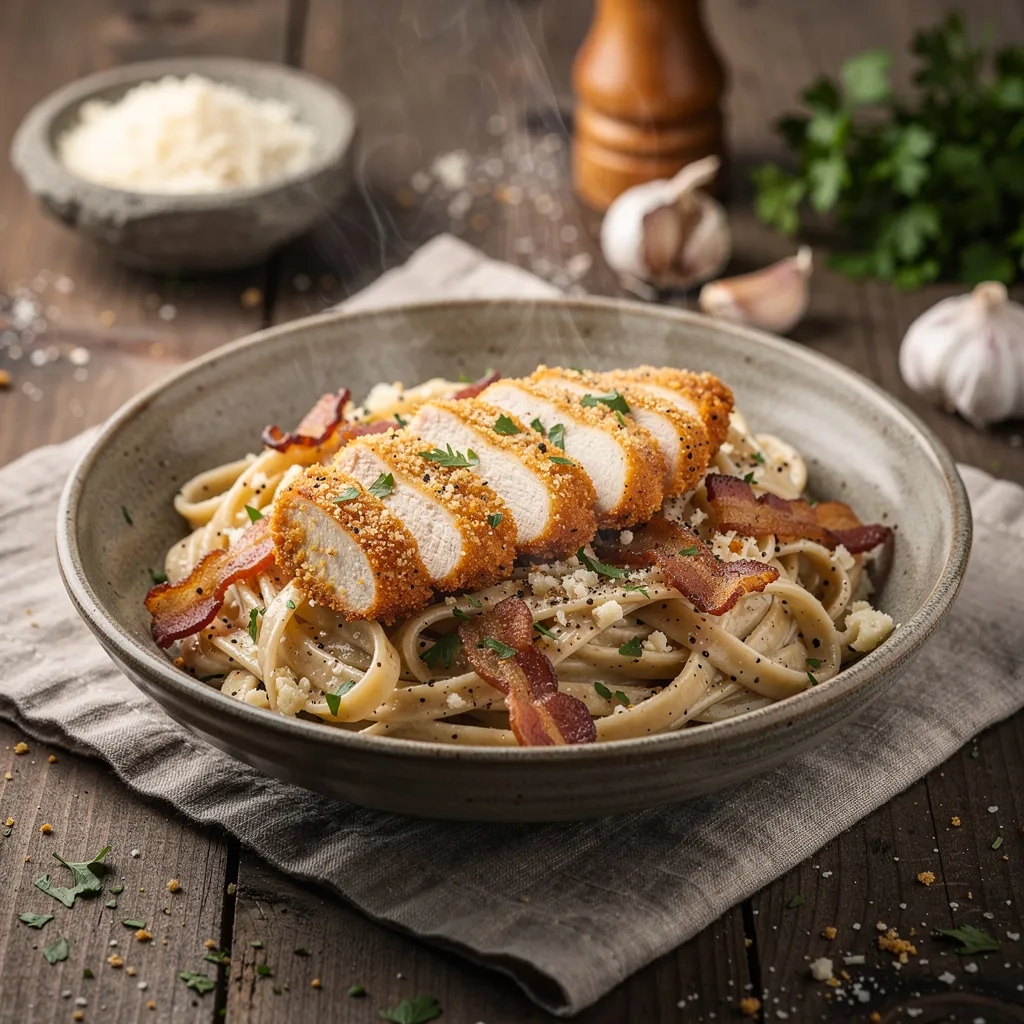 Crispy Chicken Bacon Alfredo Immagine di copertina generata dall'IA